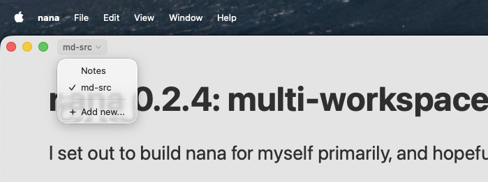 here's the workspaces dropdown up at the top